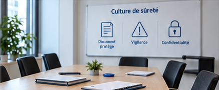 Salle de réunion avec un support de sensibilisation à la sûreté