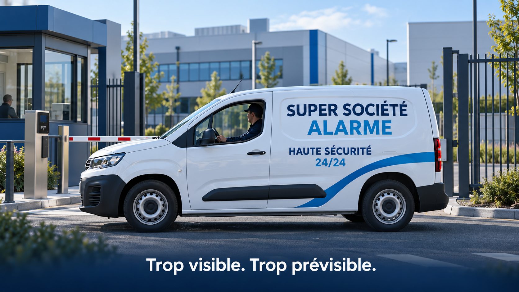 Véhicule de société d’alarme trop visible devant un site : trop visible, trop prévisible
